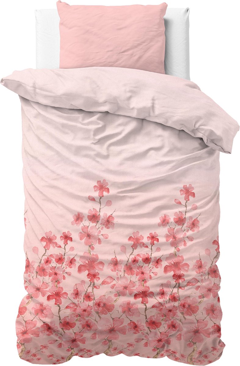 Sleeptime Flanel Flowers Lizzy - Dekbedovertrek - Eenpersoons - 140 X 200/220 + 1 kussensloop 60x70 - Roze