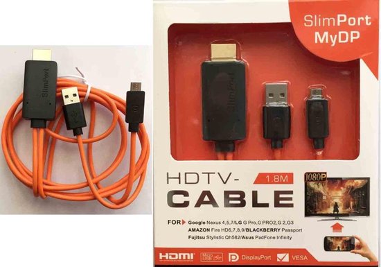 Slimport/MyDP  to HDMI Adapter with 1.8M Cable (Orange)