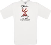 T-shirt - unisex - Wie helpt me met oversteken - met voornaam - 65 jaar - wit - maat 3XL