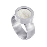 Quiges RVS Schroefsysteem Ring Zilverkleurig Mat 16mm met Verwisselbare Beige Schelp 12mm Mini Munt