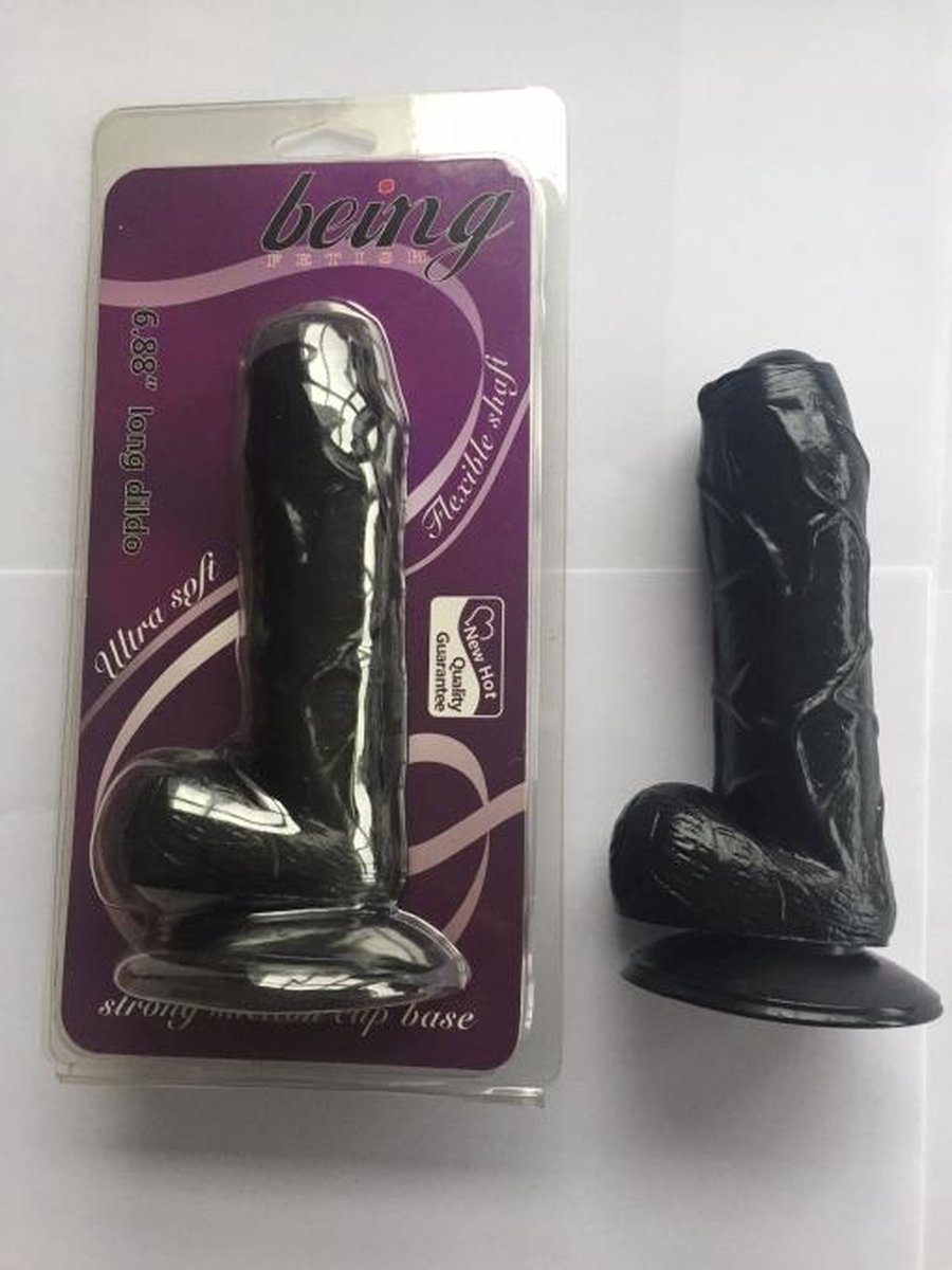 Goedkoopste BEING FETISH REALISTISCHE DILDO BLACK 17,8 CM MET ZUIGNAP