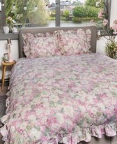 YASMENG Beddengoed 155 x 220 cm, katoen, paars, bloemenpatroon, katoen, zacht, behaaglijk, ademend, 3-delig, voor meisjes, met ritssluiting en 2 kussenslopen 80 x 80 cm