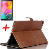 Samsung Galaxy Tab A 10.1 (2019) Hoes + Screenprotector - Lederen Book Case Smart Cover - iCall - Okerbruin