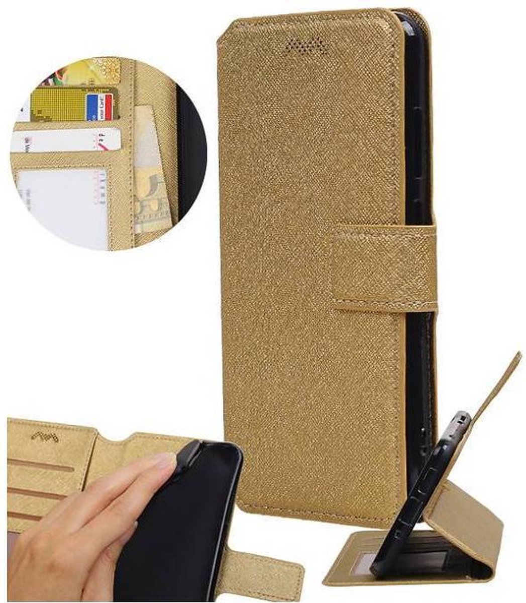 Cross Pattern Booktype wallet case Geschikt voor Motorola Moto G5s Plus Goud
