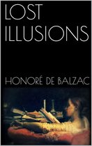 Boekomslag van 'Lost Illusions' van Honoré de Balzac, met een schilderij van een vrouw die leest.