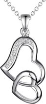 Hart met hartje hanger met zirkonia en bijpassende ketting | BFF |liefde