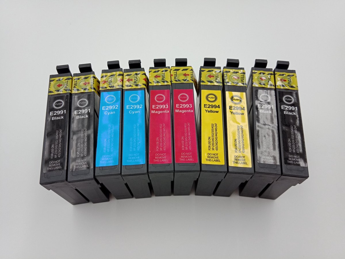 KATRIZ® huismerk inkt voor Epson 4x T2991XL BK  + 2x T2992XL C + 2x T2993XL M + 2x T2994XL Y |(10stuks) - Met chip