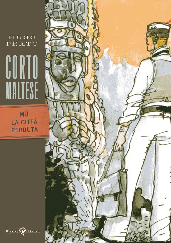 Boekomslag met Corto Maltese en een figuur, getiteld 'Corto Maltese Mu La città perduta'.