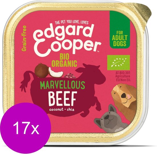 17x Edgard & Cooper Kuipje Honden Natvoer Hondenvoer Bio Rund 100 gr NL-BIO-01