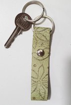 Toetie & Zo Handmade Leather Keychain Green Bloem, porte-clés, cuir, fait main