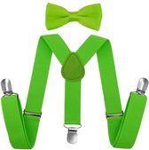Fako Fashion® - Kinder Bretels Met Vlinderstrik - Kinderbretels - Vlinderdas - Strik - 65cm - Fluo Groen