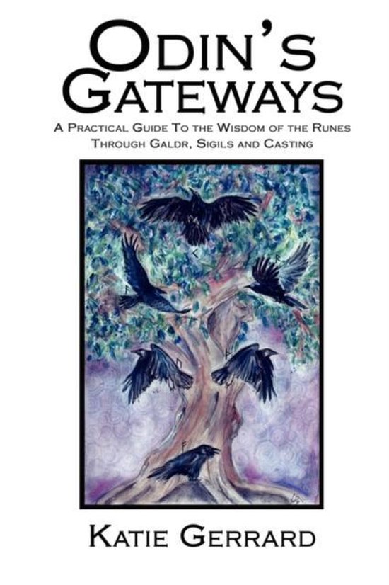 Omslag van het boek 'Odin's Gateways', met een schilderij van een boom vol met raven en de titel in grote letters.