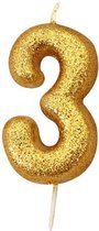 Nummerkaars glitter goud 3 (7cm)