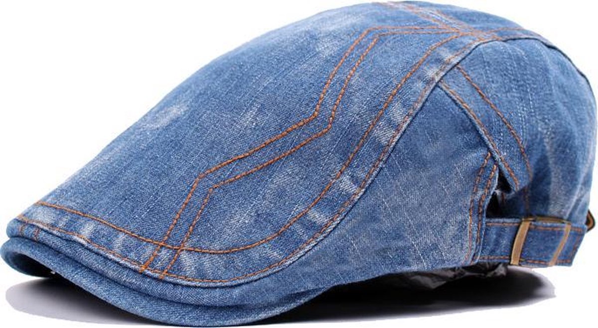 Flatcap denim medium blauw - Platte pet - Verstelbaar
