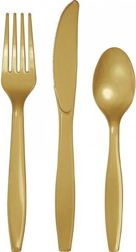 Plastic goud kleur 48-delig - bestek messen/vorken/lepels |