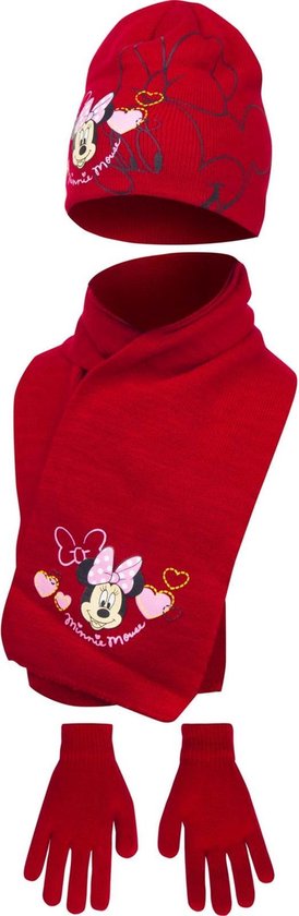 Disney Minnie Mouse - Winterset - Handschoenen, Muts en Sjaal - Model " Minnie Love!" -... | bol.com