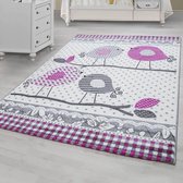 Flycarpets Kids vloerkleed - Grijs 120 X 170 CM Kinderkamer Vogels