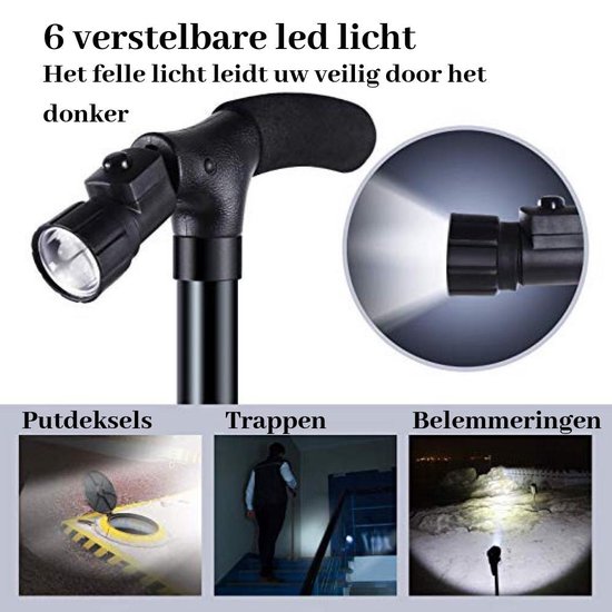 Knorrig Wissen Mam B.K Label Luxe wandelstok - Met verlichting en Anti-slipvoet -verstelbaar –  Opvouwbaar... | bol.com
