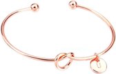 24/7 Jewelry Collection Knoop met Gepersonaliseerde Letter Bangle Armband - Rosé Goudkleurig - LETTER K