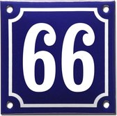 Emaille huisnummer blauw/wit nr. 66