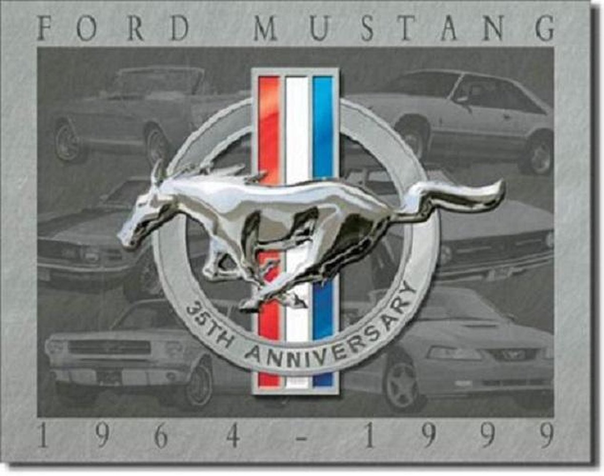 Ford Mustang 35 Th Anniversary. Metalen wandbord 31,5 cm x 40,5 cm..