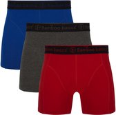 Bamboo Basics Heren Bamboe Boxershorts Rico (3-pack) - Blauw, Grijs & Rood - Ondergoed Heren - Boxershort Heren Lange pijp - Maat M