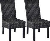 Eetkamerstoelen Kubu rattan en mangohout zwart 2 st (incl. vloerviltjes)