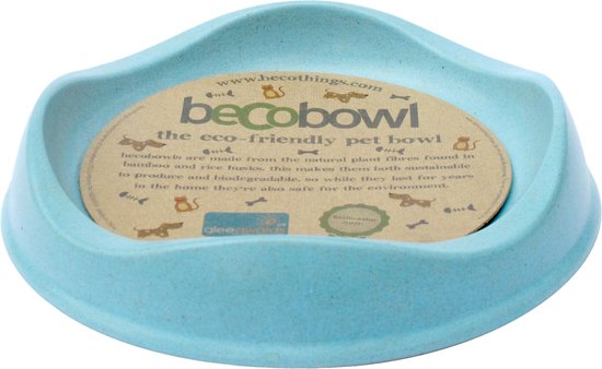 Trendy Voer- & Waterbakje voor Katten - Becobowl - Blauw, Naturel, Grijs & Roze - Diameter 17cm - Inhoud 250ml - Blauw