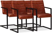 Eetkamerstoelen echt leer bruin 4 st