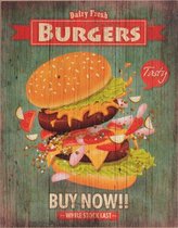 Wandbord retro / Muurplaat Vintage / Reclamebord Steak House Hot Dogs American Style Burgers