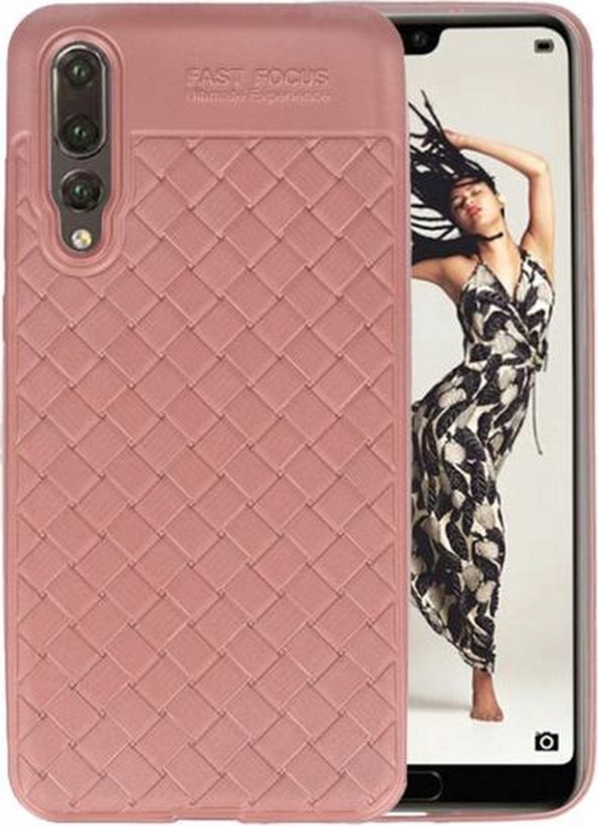 Roze Geweven TPU case hoesje voor Huawei P20 Pro