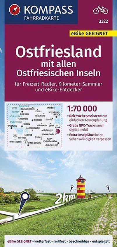 KOMPASS Fahrradkarte Ostfriesland mit allen Ostfriesischen I ... - cover