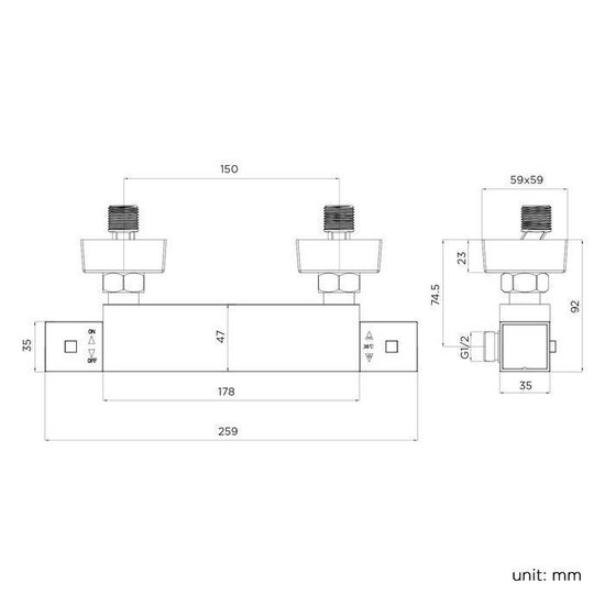 Thermostatische Design Douchekraan Vierkant Chroom bol