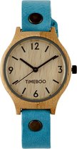 Dames horloge bamboe hout | Twist aqua blauw leren band | TiMEBOO ®