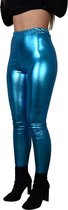Glanzende legging - Turquoise/ Hemelblauw - Maat XL – Hoge sluiting - Disco