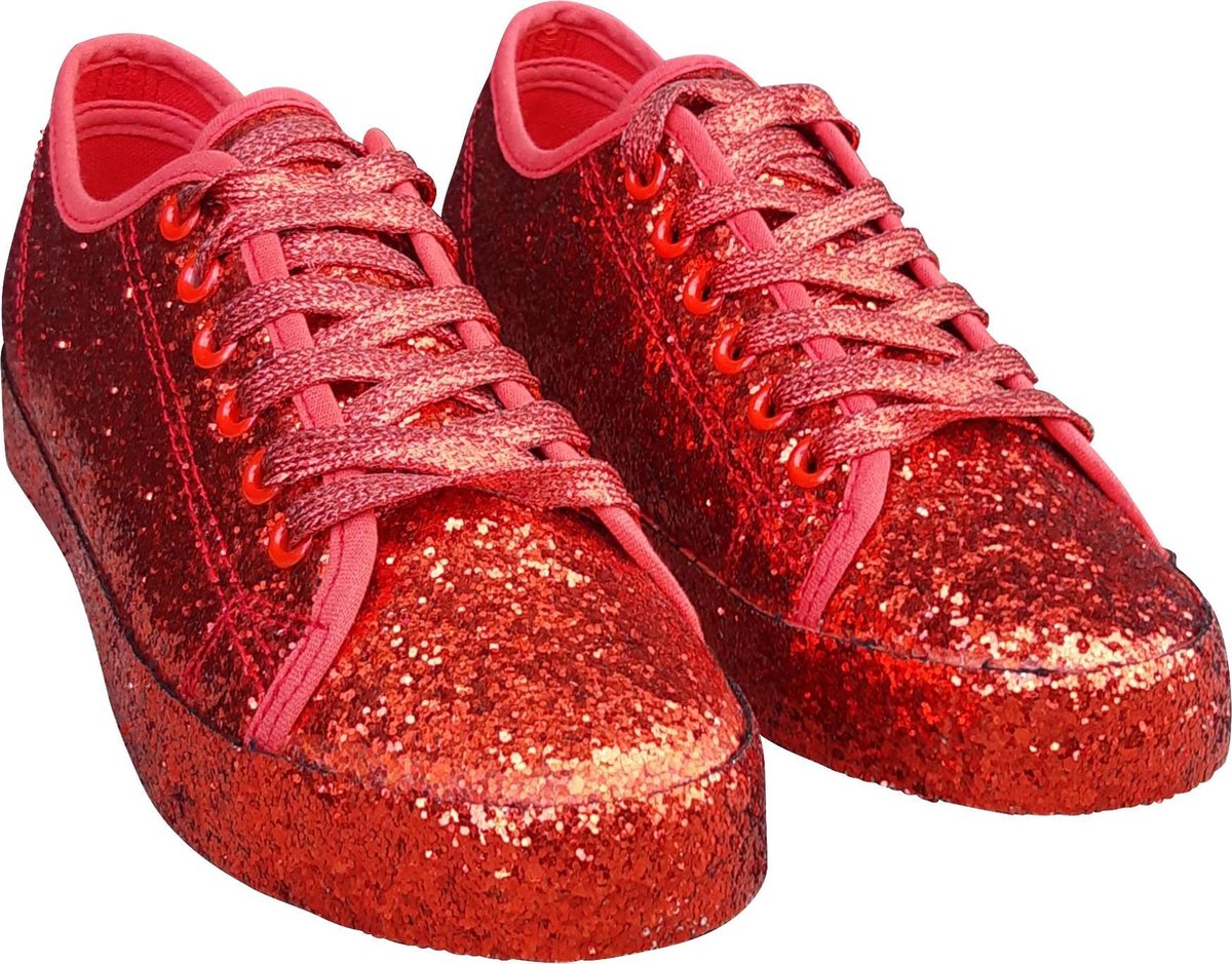 CHIAMAX Dames – glitter sneaker rock ’n roll schoen – gay pride party shoe shine schoe – jaren 60 De Toppers feest – festival kerstmis carnaval – rood –