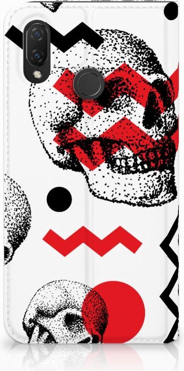 Mobiel BookCase Huawei P Smart Plus Skull Red
