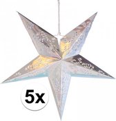 5x stuks decoratie sterren lampionnen zilver van 60 cm