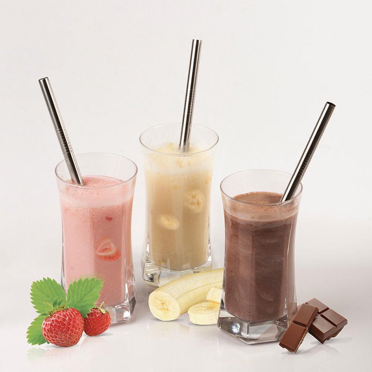 RVS rietjes - Set van 8 herbruikbare rietjes - 4 recht 4 gebogen - 21 cm - Stijlvol - Incl 2 schoonmaakborstels en bewaarzak - Zilver — cadeau in Kookcadeaus - foto 2