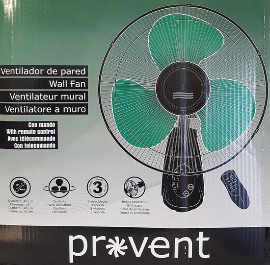 Muur / wand ventilator Provent 40cm. met afstandsbediening en