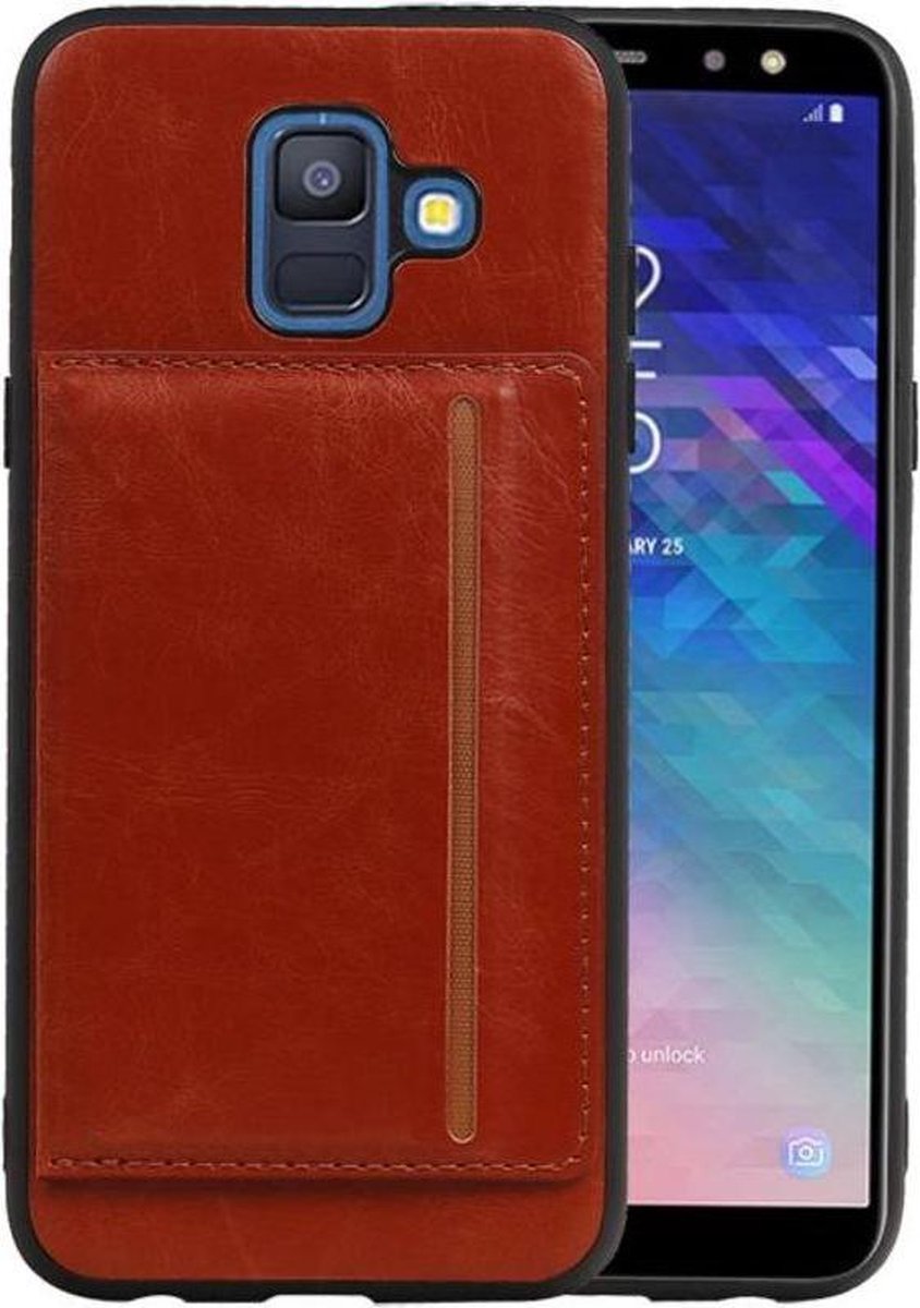 Staand Back Cover 1 Pasjes voor Galaxy A6 2018 Bruin