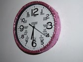 Leer klokkijken-leerzame kinder klok- glitter wandklok  roze/wit
