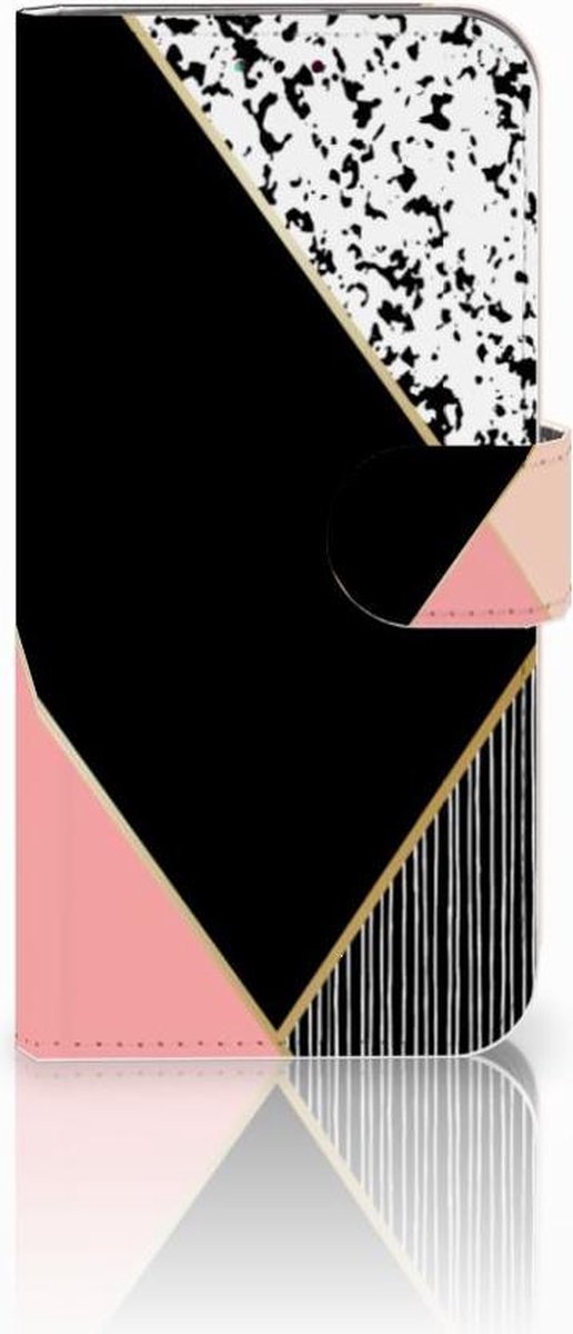 Boekhoesje voor Samsung Galaxy A40 Book Case Zwart Roze Vormen
