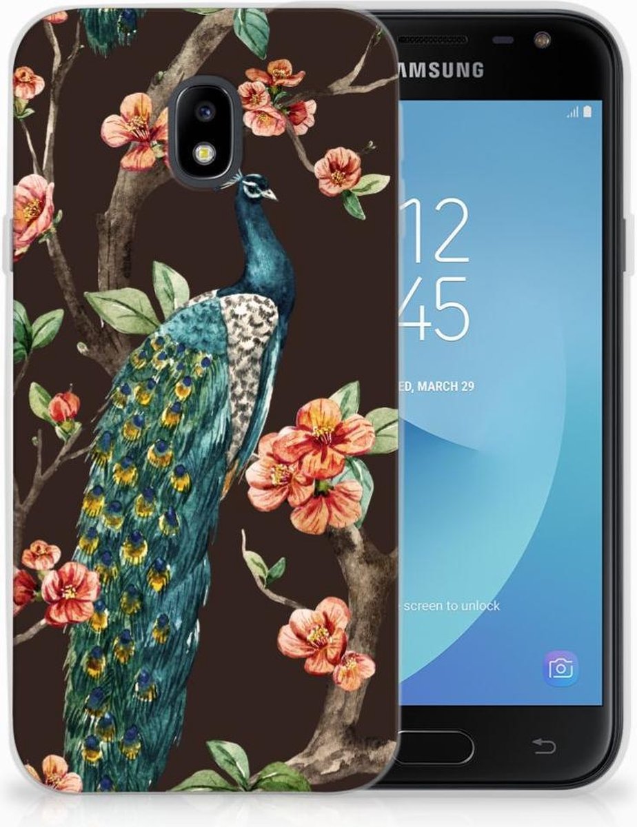 Samsung Galaxy J3 2017 TPU Hoesje Pauw met Bloemen