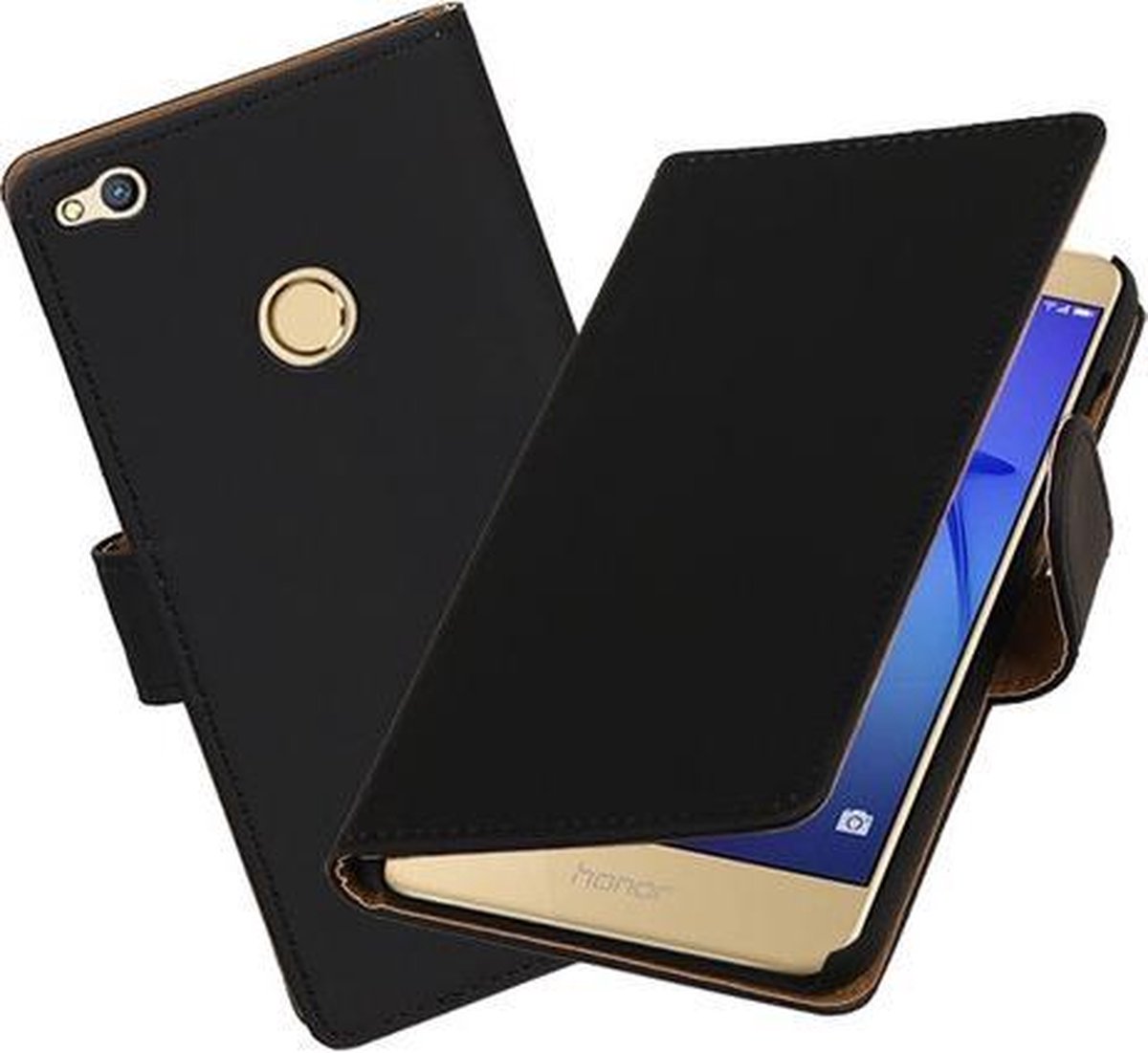 BestCases.nl Zwart Effen booktype wallet cover hoesje voor Huawei P8 Lite 2017