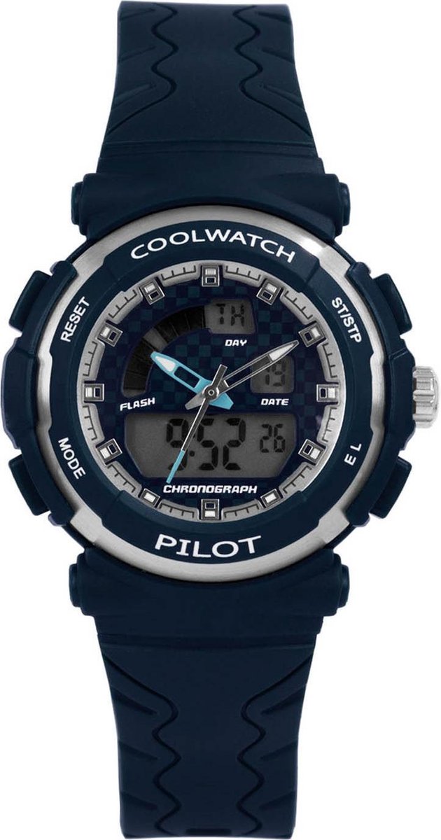 Coolwatch Pilot CW.272 - Analoog- Digitaal horloge- Kunststof - 36 mm - Blauw