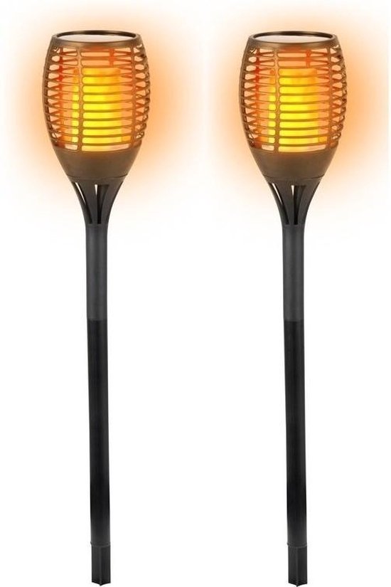 2x Solar LED tuinfakkel zwart 50 cm - Tuinverlichting/tuindecoratie led fakkels