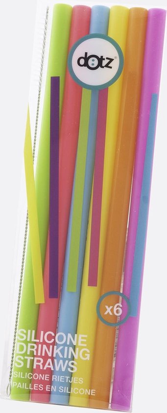 Set de 6 pailles courbées en silicone multicolore - Dotz