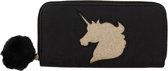 Portemonnee - Unicorn Glitter - Ritssluiting - 19x10 cm - Zwart - Dielay