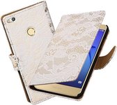 BestCases.nl Wit Lace booktype wallet cover hoesje voor Huawei P8 Lite 2017